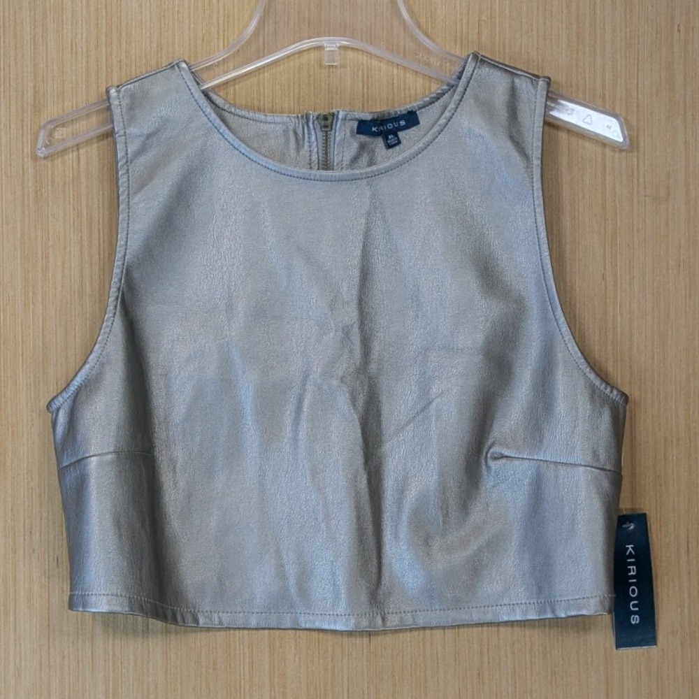 Womens Metallic Silver Faux Leather Crop Top Size XL Party Rave Festival NWT